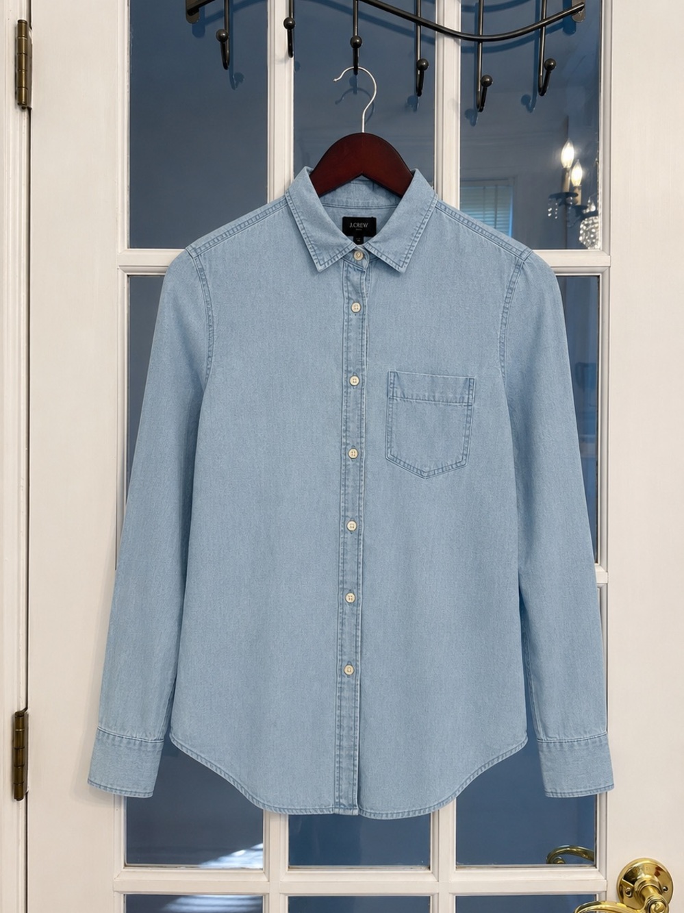 J.CREW Women’s Blue Chambray Signature Fit Button Down Cotton Shirt Petite S